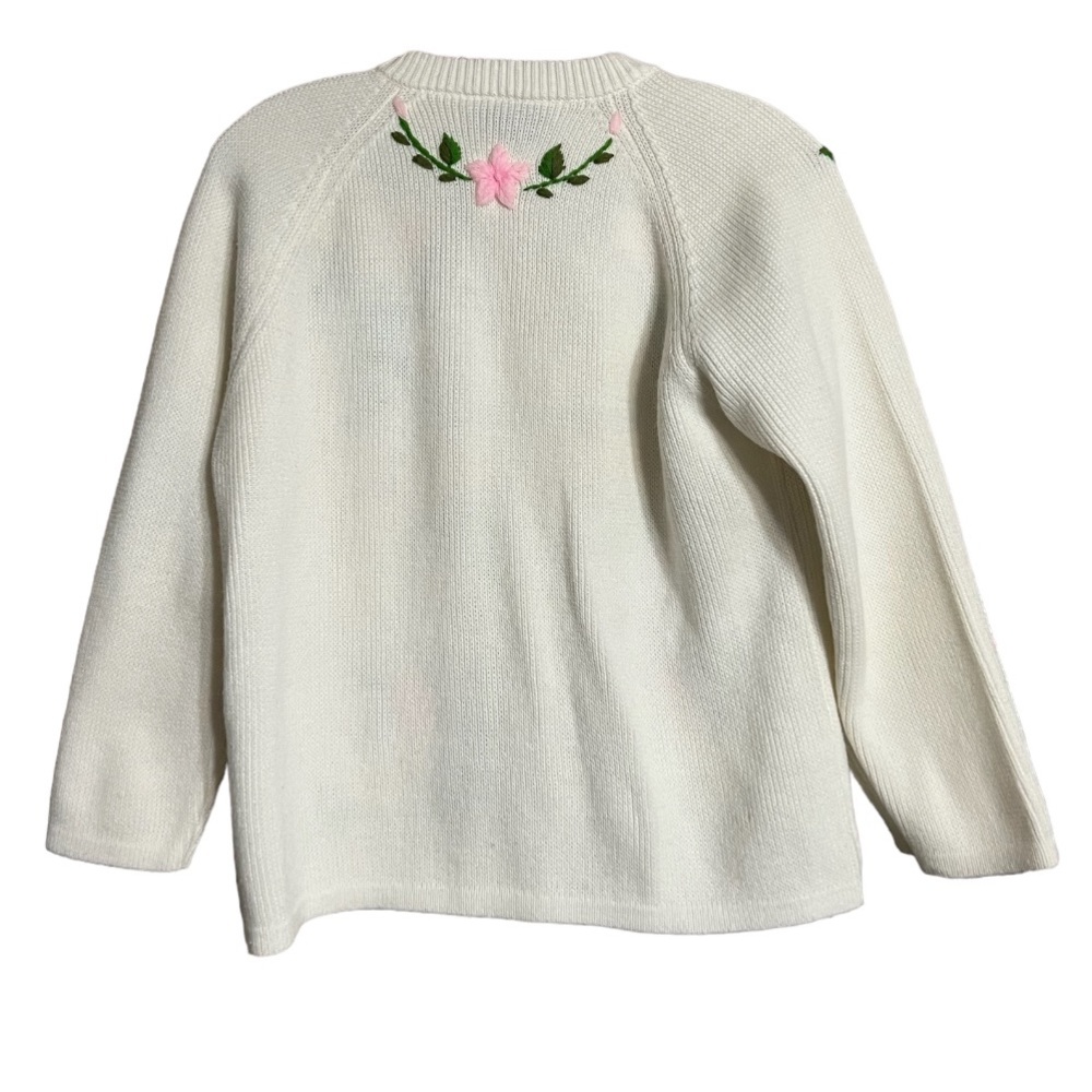 Vintage Sweater Bee By Banff White Cardigan Hand Embroidered Flowers Sz M EUC - Picture 2 of 13